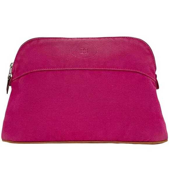 Hermes Hermès MM Pouch ec-24637 Pink Bolide Cotton Canvas with H Embroidery ...